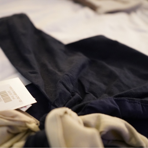 Navy and Beige Tie Crop Top - Picture 2 of 4